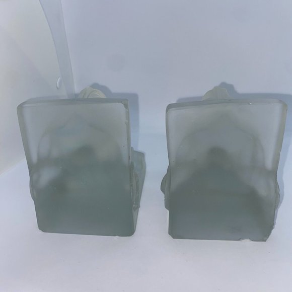 ART DECO CZECH FROSTED ART GLASS BOOKENDS CZECHOSLOVAKIA SIGNED 4"L X 3"W X 5"H - Picture 4 of 14